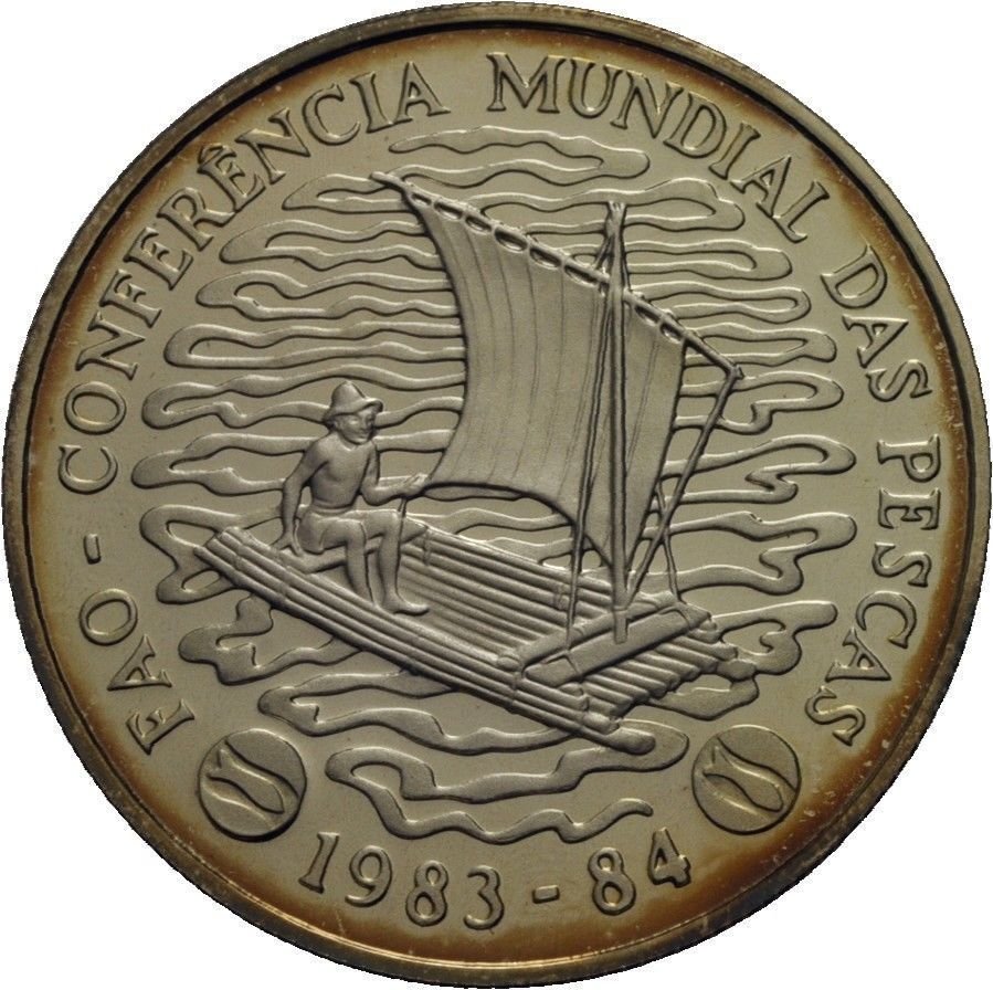 Scarce 1983 Mozambique Large Silver Proof FAO Fisheries-Sailing Raft