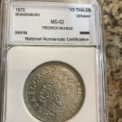 Rare 1671 GF Brandenburg Prussia(German States) large Silver 1/3 Thaler slabbed
