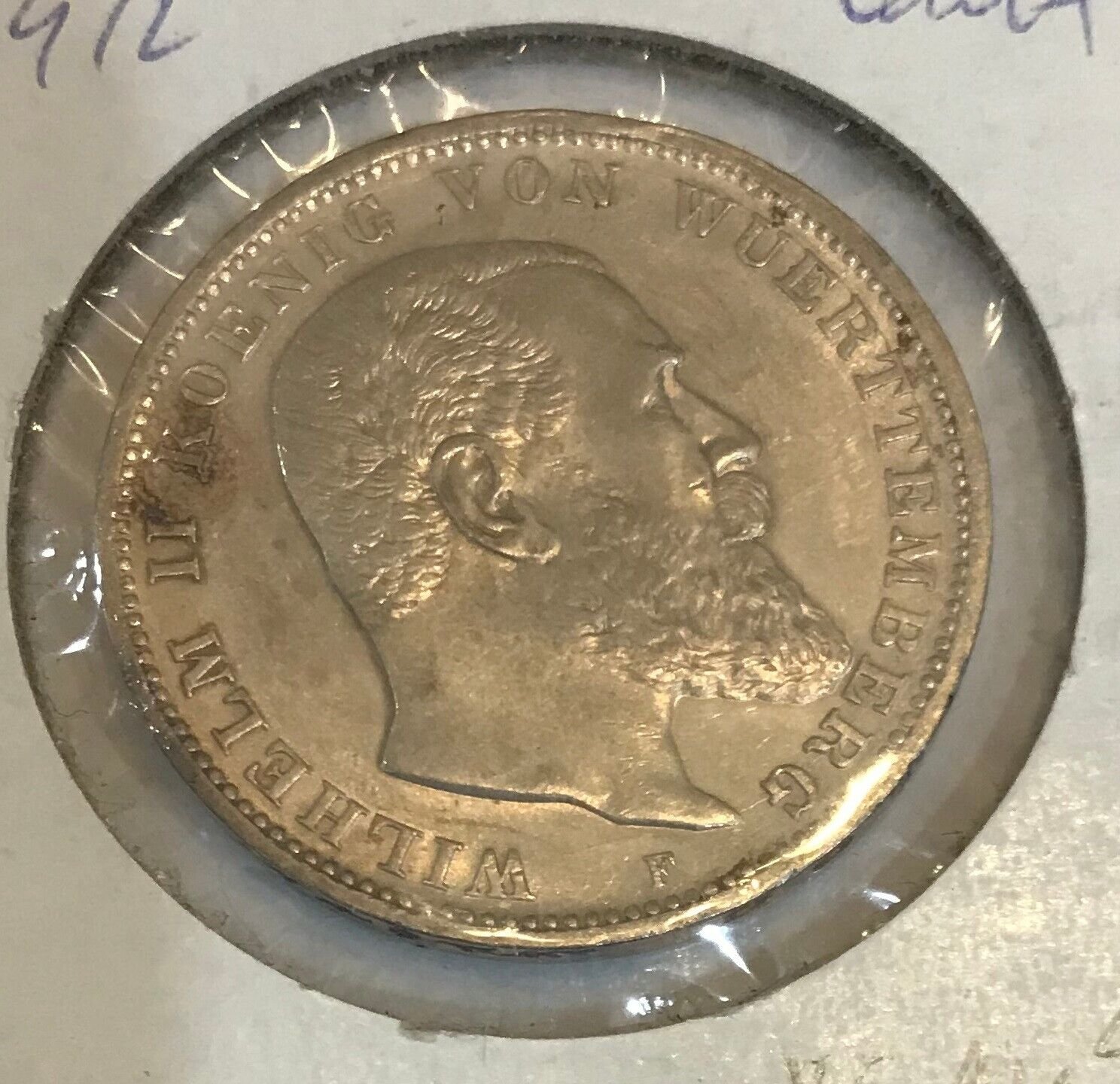 1912 Wurttemberg Germany Large Silver  3 Mark-nice