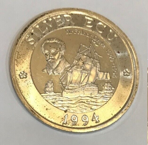 Rare 1994 Great Britain Large Silver Ecu Drake/Sailing Ship Uniface Trial Strike
