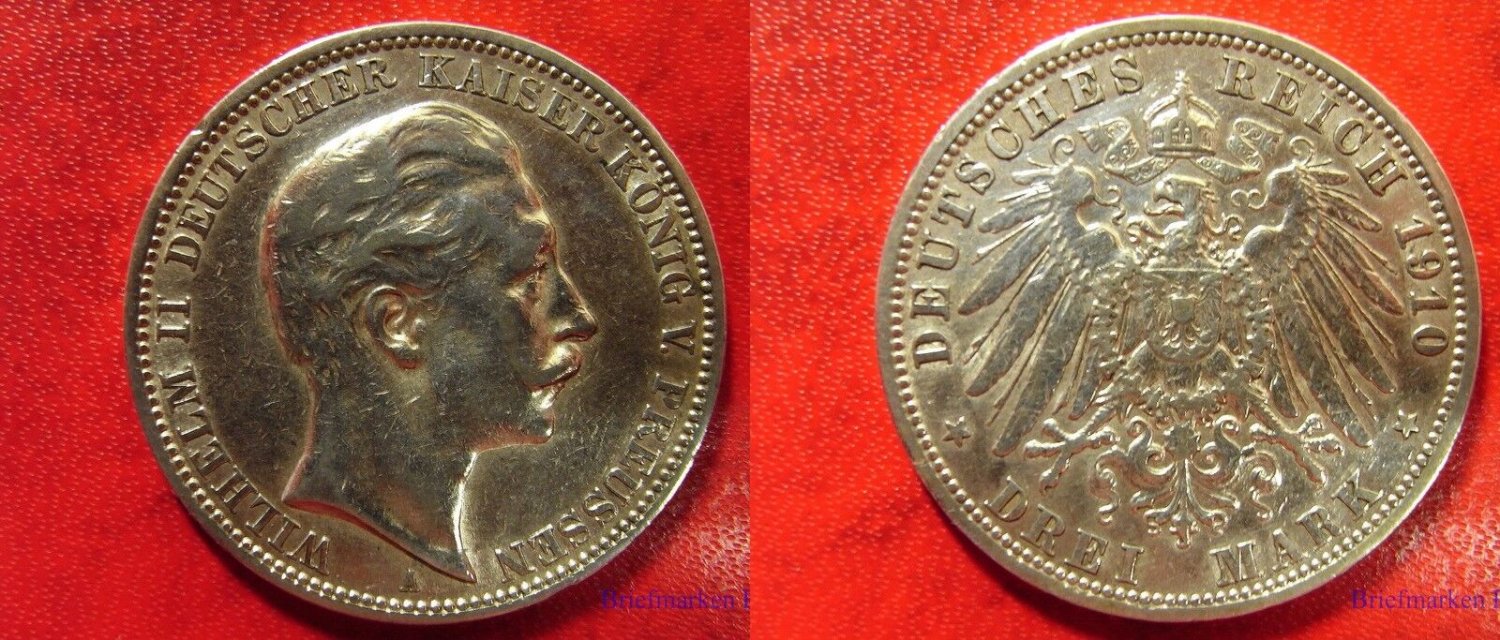 1910 Prussia(Germany) Large Silver 3 marks Kaiser Willhelm-#1