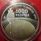 1995 Spain Large  silver Proof 1000 Pesetas-LA Olympic Torch/Runner-Hologram