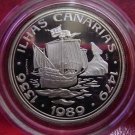 1989 Portugal Large Proof Silver 100 Esc  Discovery Canary Islands/Ship