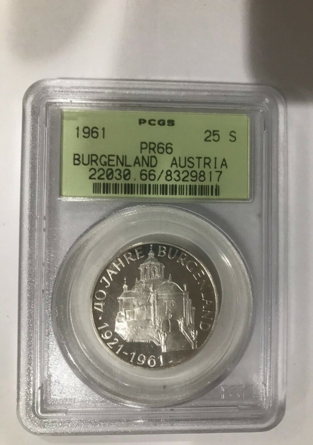 Rare 1961 Austria Proof Silver 25 sh Burgenland PCGS PF-66