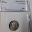 1881 Great Britain Victoria Silver 4 pence(Groat)- Maundy, Nice UNC, slabbed