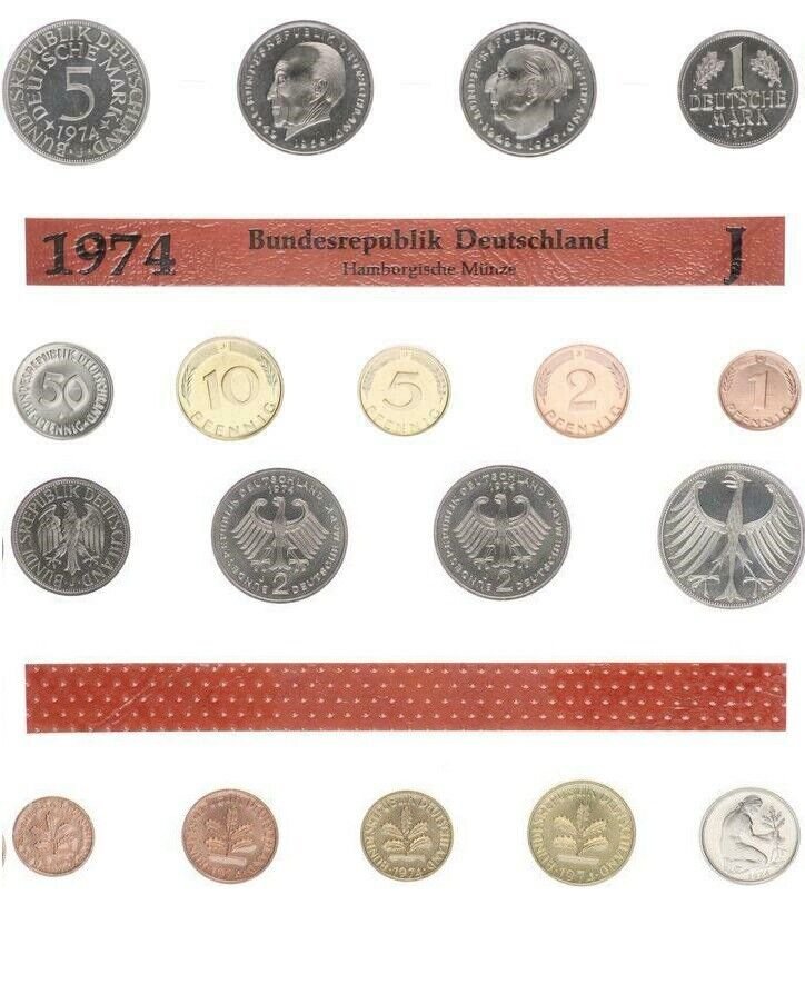 1974 Germany J 9 coin Nice Mint Set- silver 5 mark