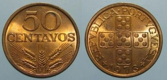 1973 Portugal 50 Centavos Red UNC
