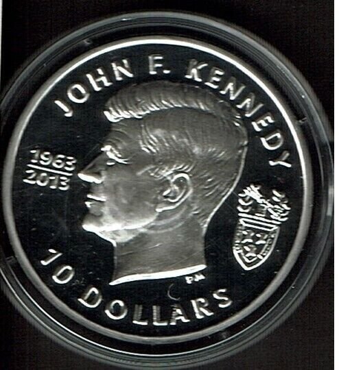 British Virgin Is 2013 Large Silver Proof $10 JF Kennedy- 50 years Assassination