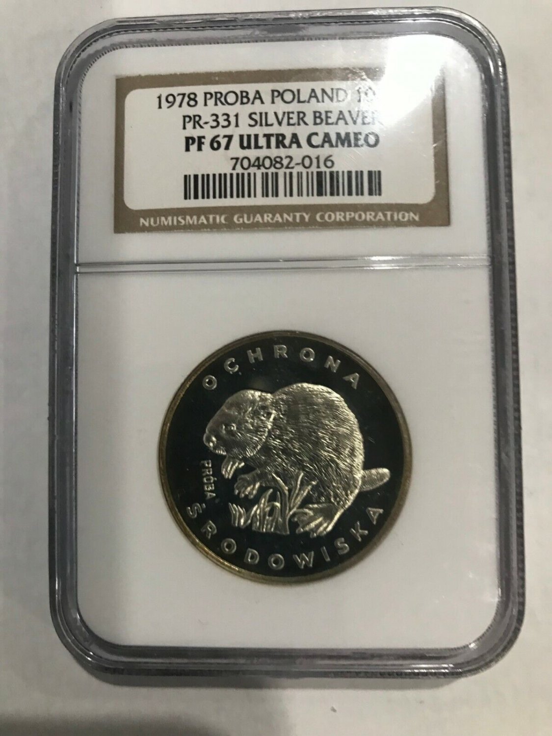 Rare 1978 Poland Silver Proof Proba 100 ZL Beaver- NGC PF 67