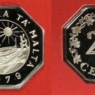 1979 Malta Proof Octagonal 25 C, Emblem with Boat