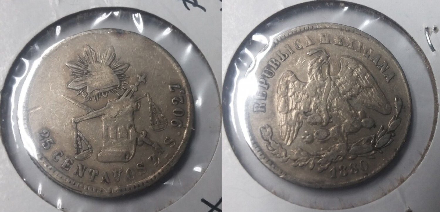 1880 Zs Mexico silver 25 centavo-Eagle/ Snake