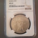 Rare 1925 F Weimar Germany  5 Mark 1000 Year Rhine-Medieval Knight- NGC MS 62