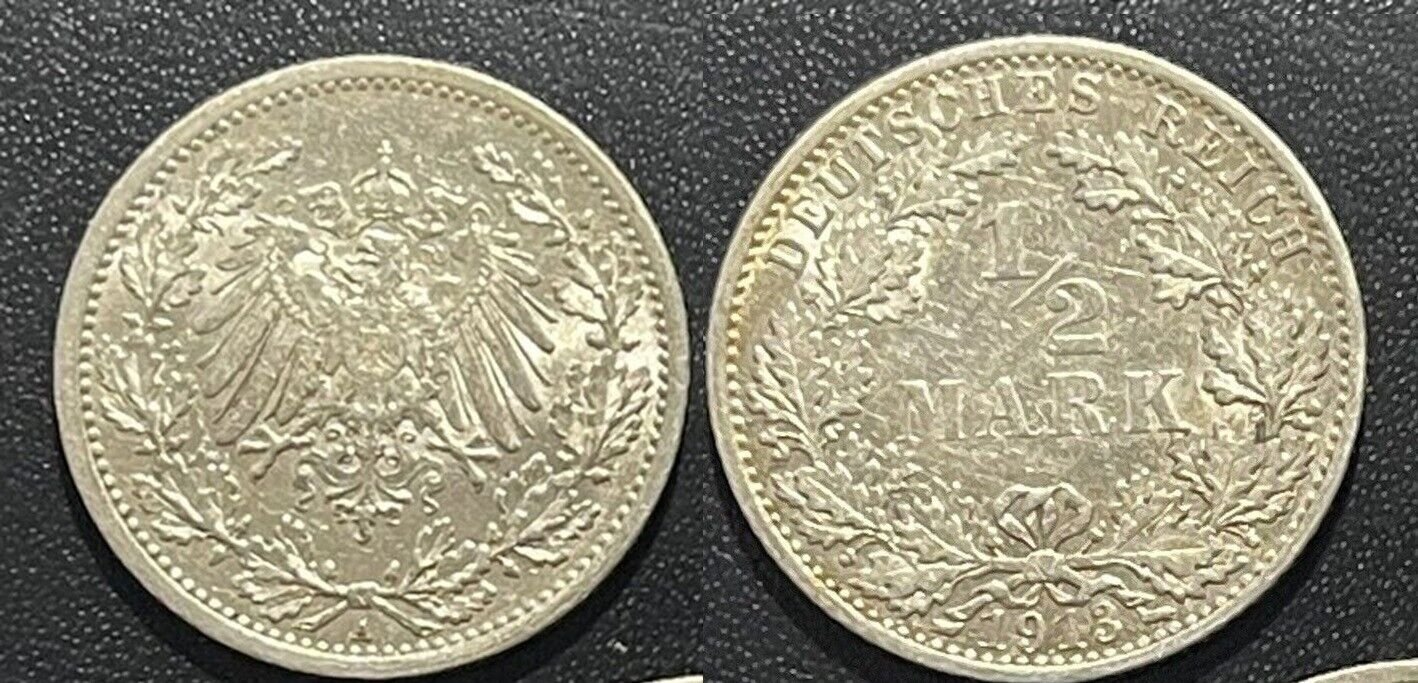 1913 A Germany  Empire Silver 1/2 Mark- Super Nice 2