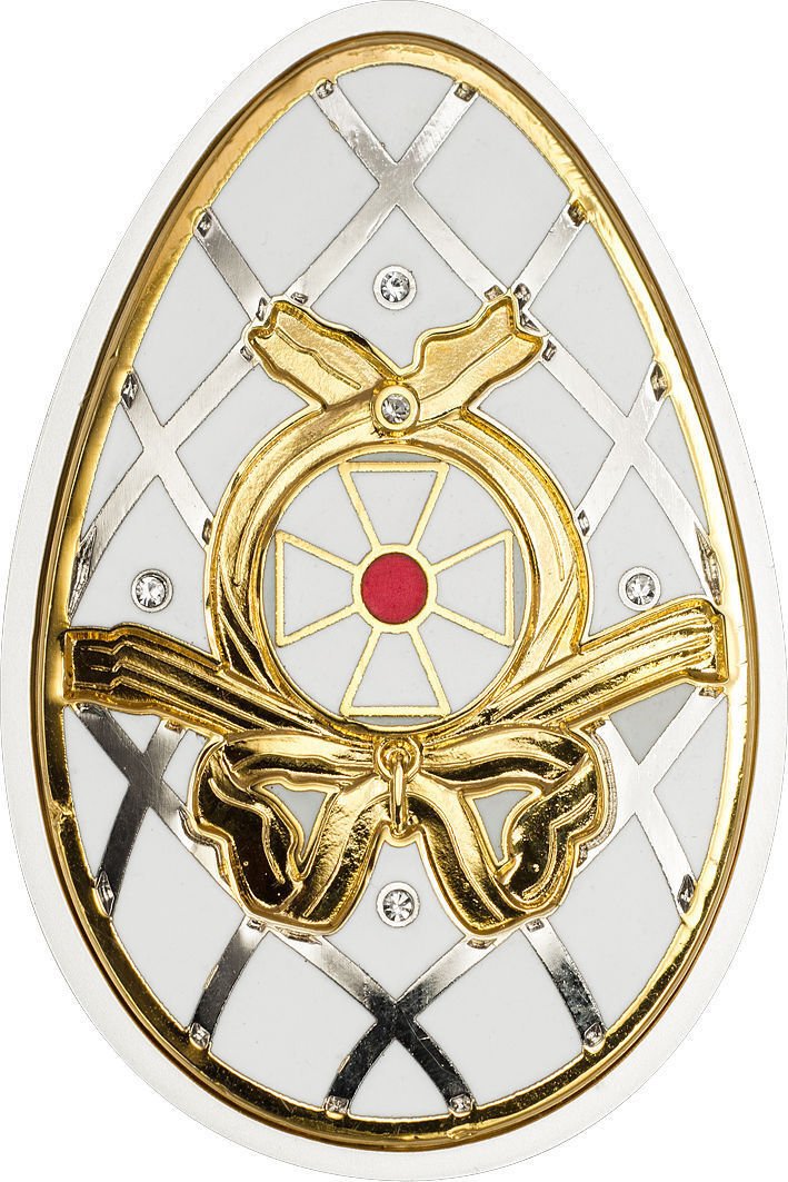 Cook Is 2014 Large Silver Color $5 Russian Faberge Easter Egg-White/Swarovski Cr