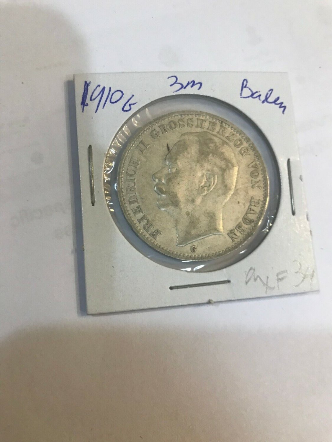 1910 Baden(Germany) Large Silver 3 marks-#3