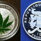 Rare 2010 Benin Large Silver Color Proof 1000 fr Cannabis Sativa