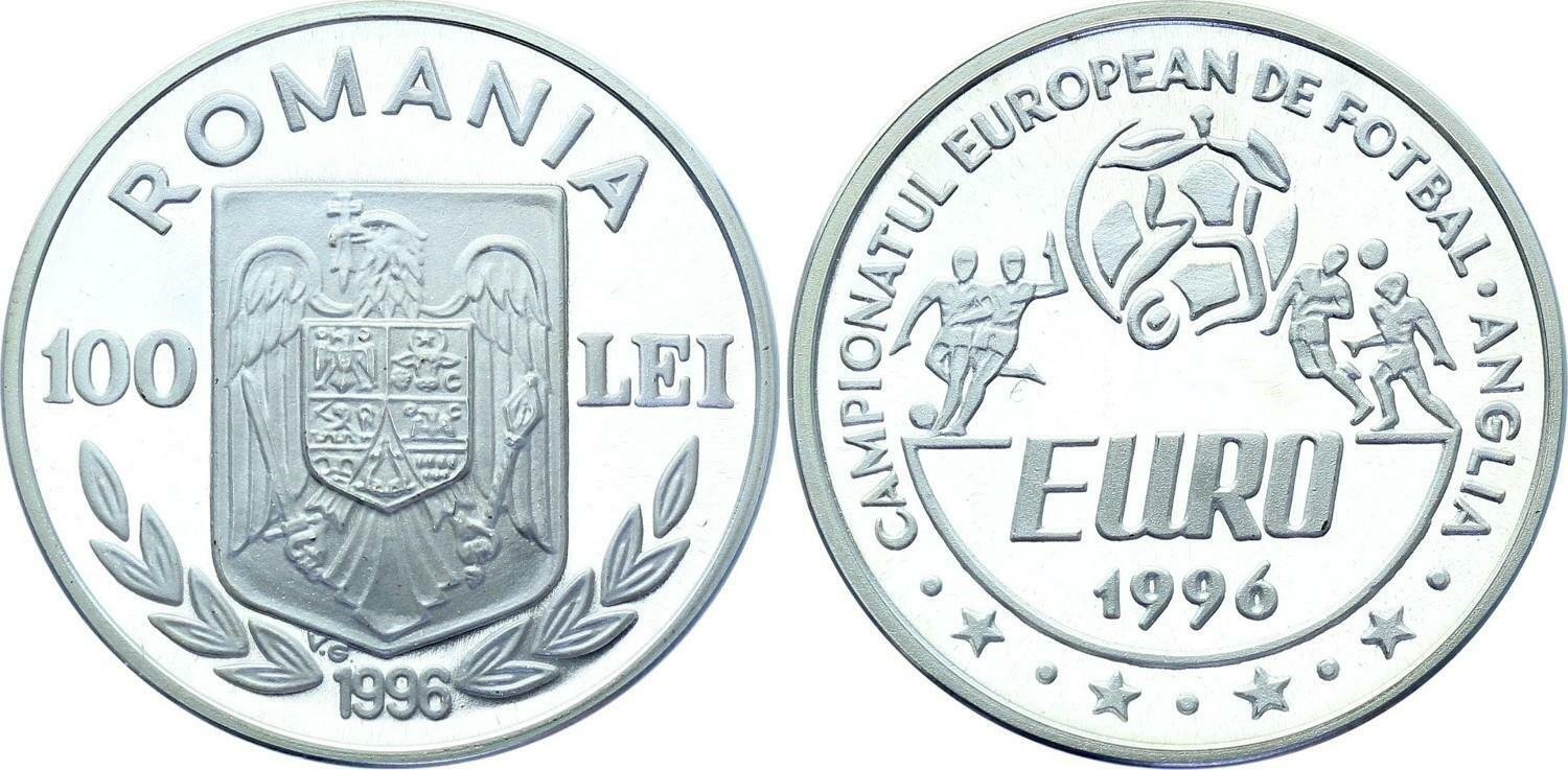 1996 Romania Large Silver Proof 100 Lei  Soccer(Football)