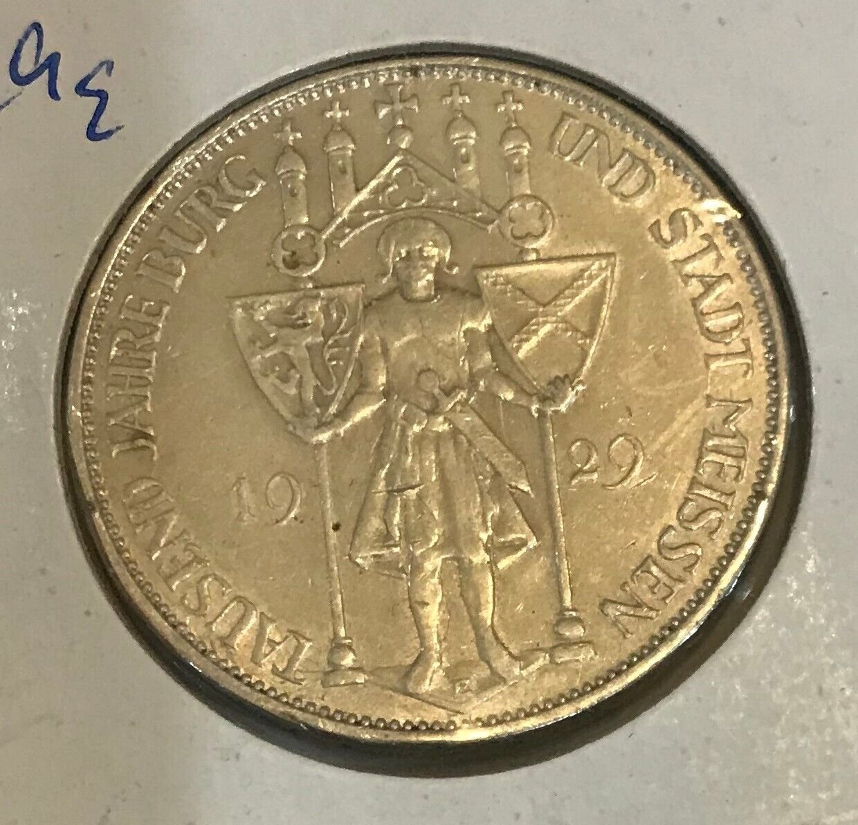 Rare 1929 E Germany Large Silver 3 marks-Meissen