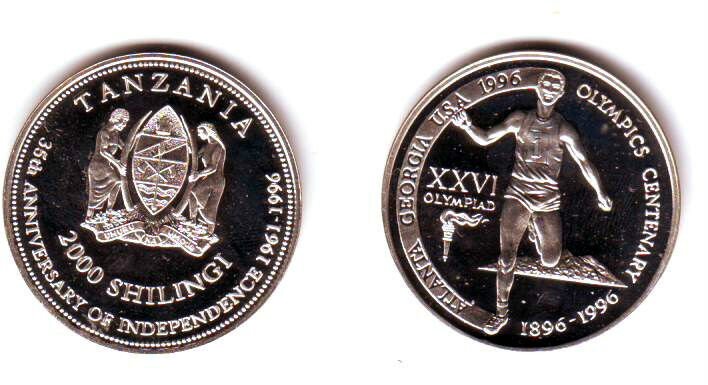 Rare 1996 Tanzania Silver 2000 s pattern Olympic Runner T1