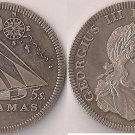 1808 Bahamas Large Nickel Fantasy 5 Shillings Pattern Sailing Ship/George III