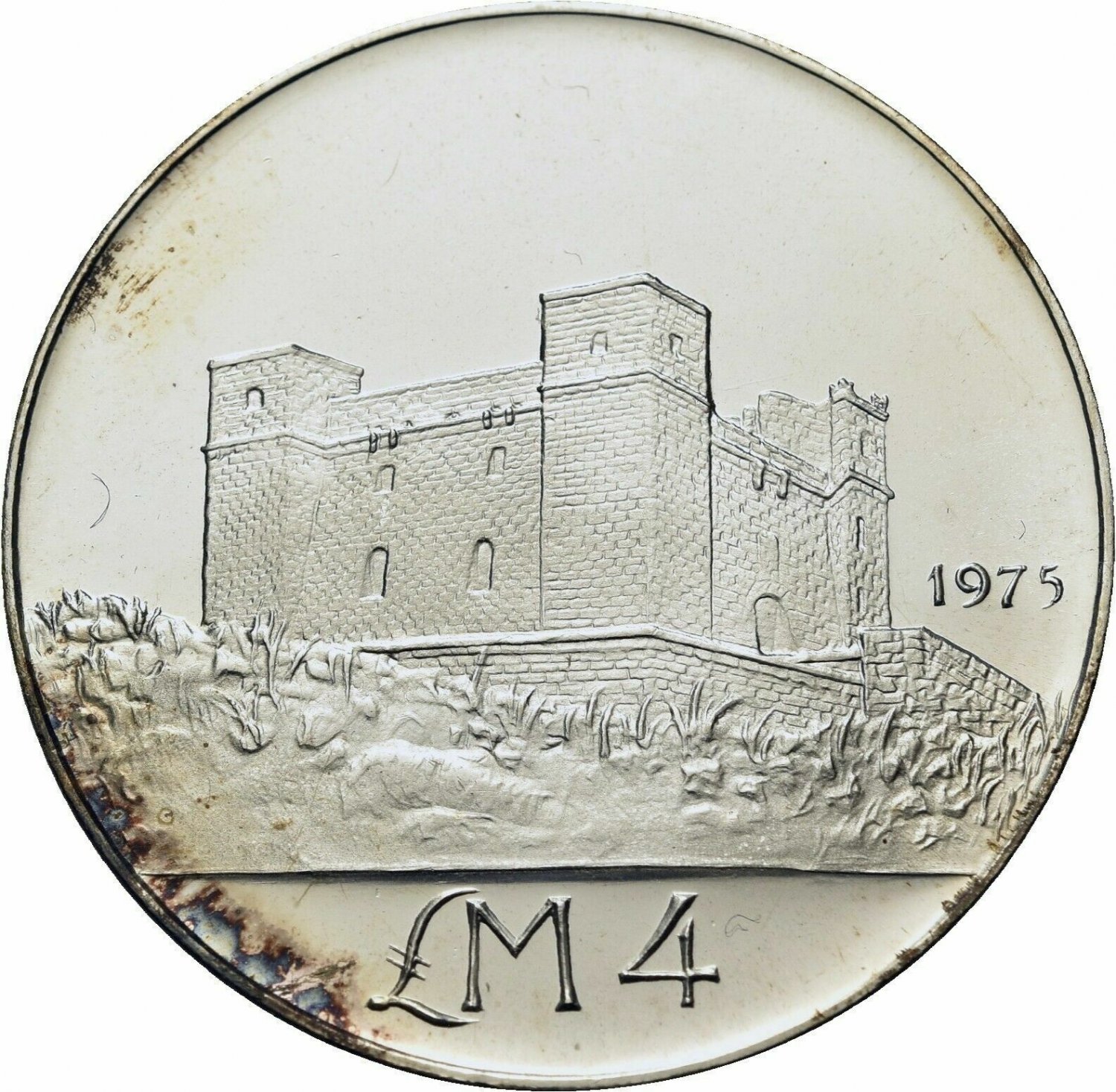 1975 Malta Large Prooflike Silver 4 L Fort St. Agatha