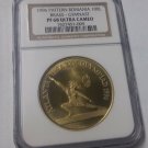 Rare 1996 Romania Brass 100 L  Pattern  Olympic Gymnast  NGC PF 68