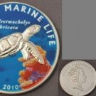 2010 Tuvalu Large Silver Proof color $1 Turtle