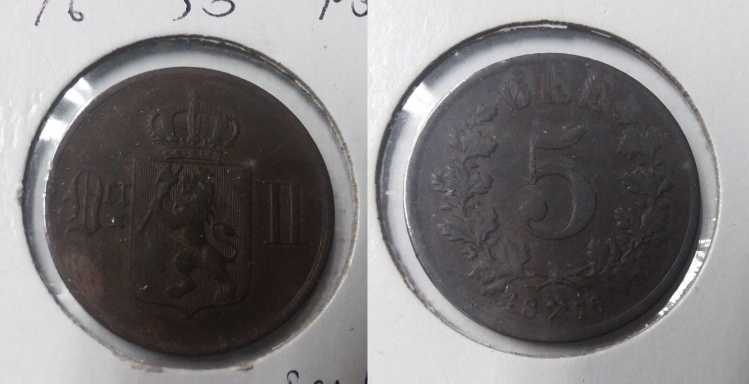 1876 Norway 5 Ore