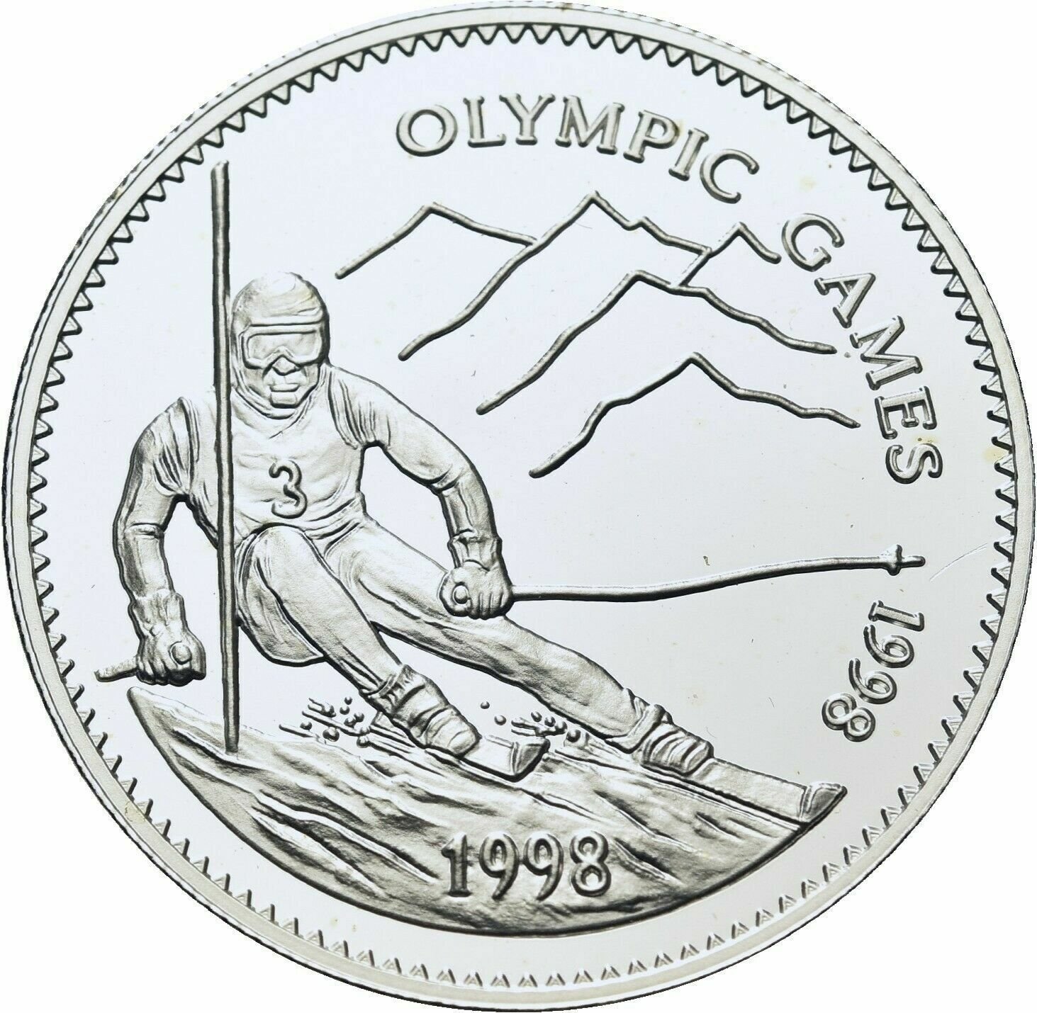 1998 Mongolia Large Silver Proof 500 T Olympic Slalom
