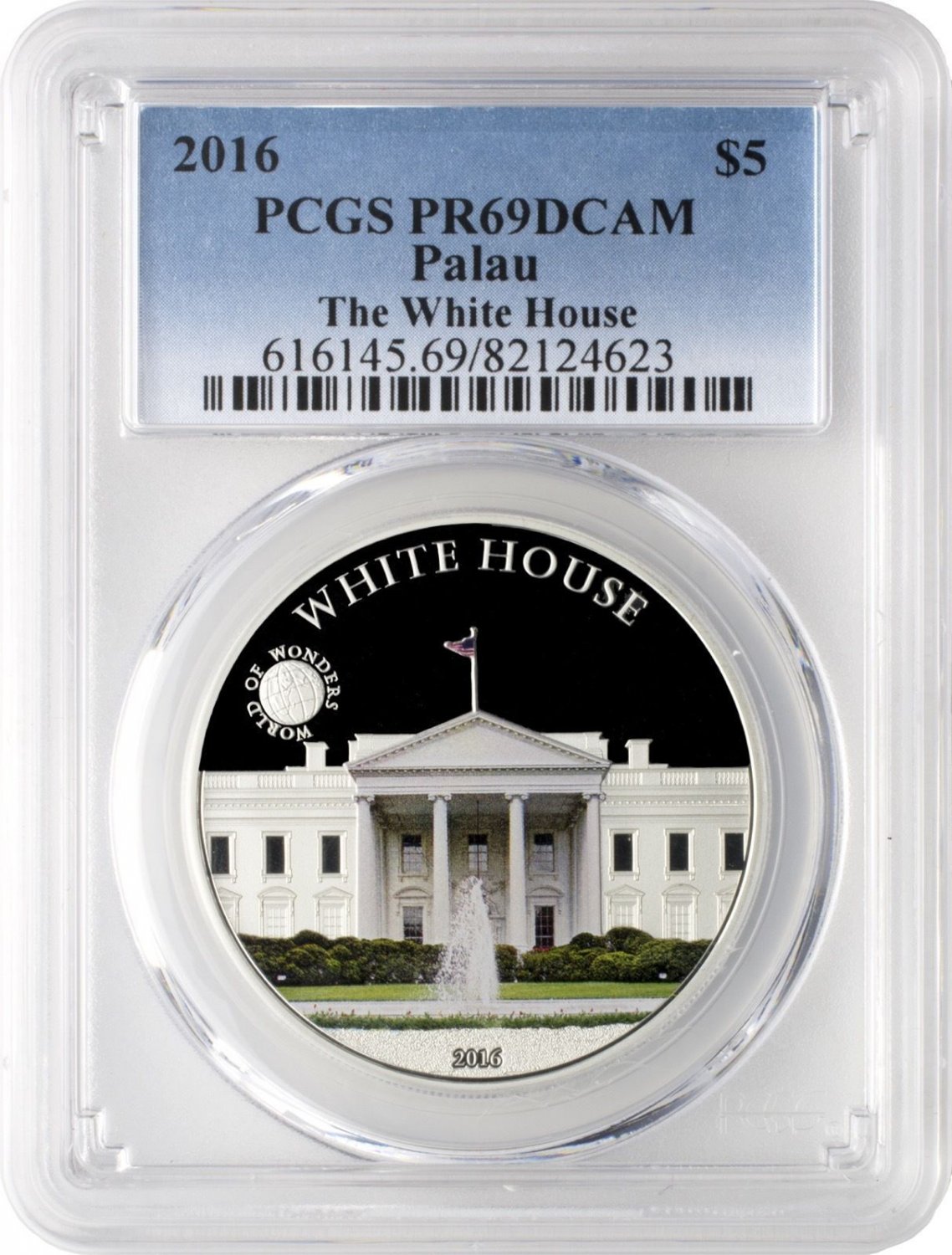 2016 Palau Large  Proof Color Silver $5 White House PCGS PR 69
