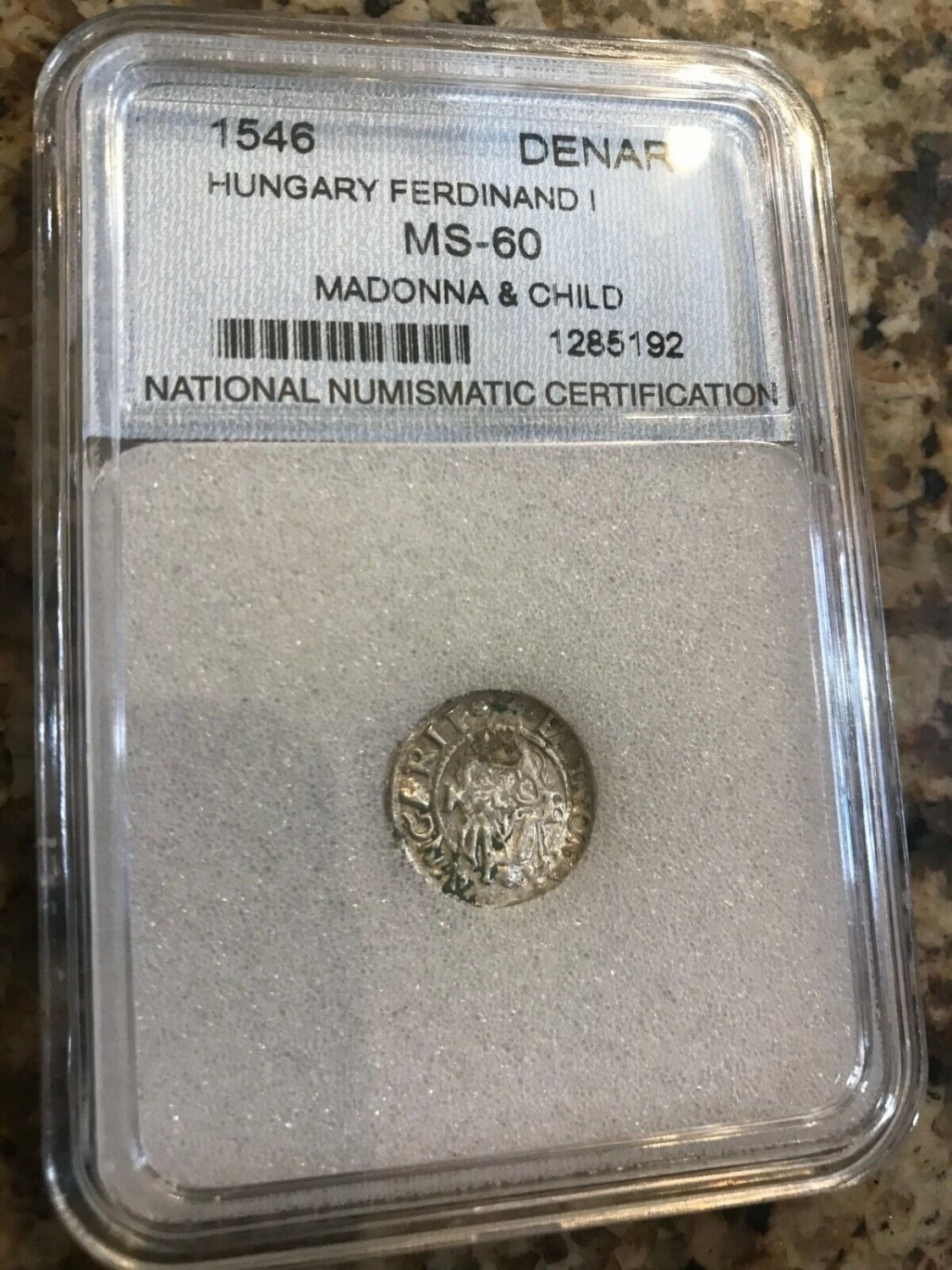 1546 Hungary Silver Denar- King Ferdinand -Habsburg Dynasty-slabbed
