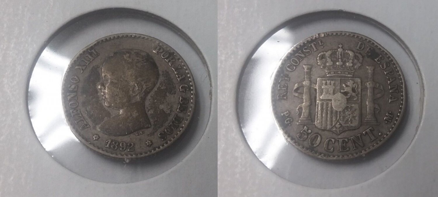 1892 Spain silver 50 Centimos
