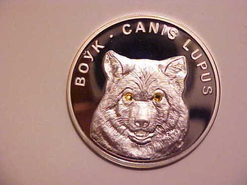 2007 Belarus Large silver Proof w/cubic Zirconia 20 r Wolf