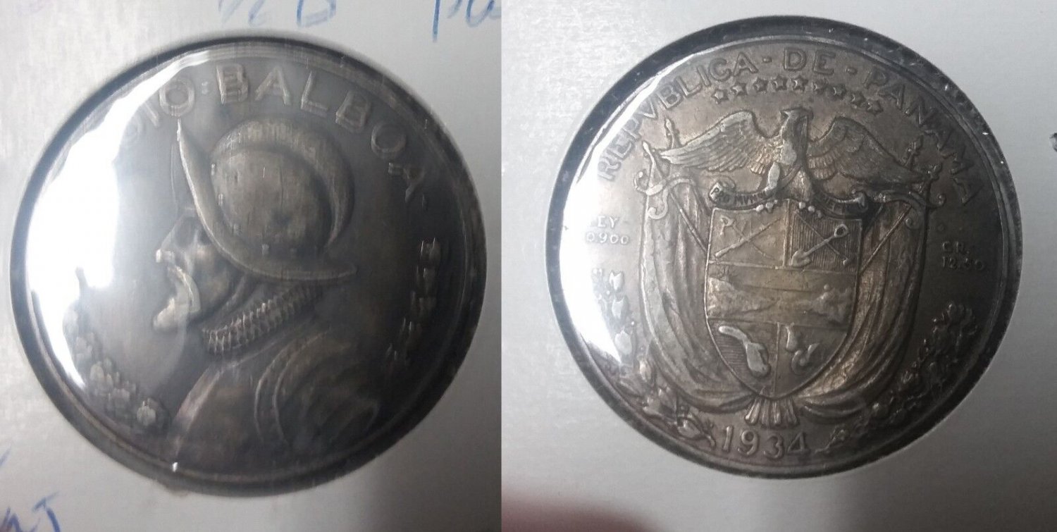Scarce 1934 Panama Large Silver Half-Balboa-nice, low mintage