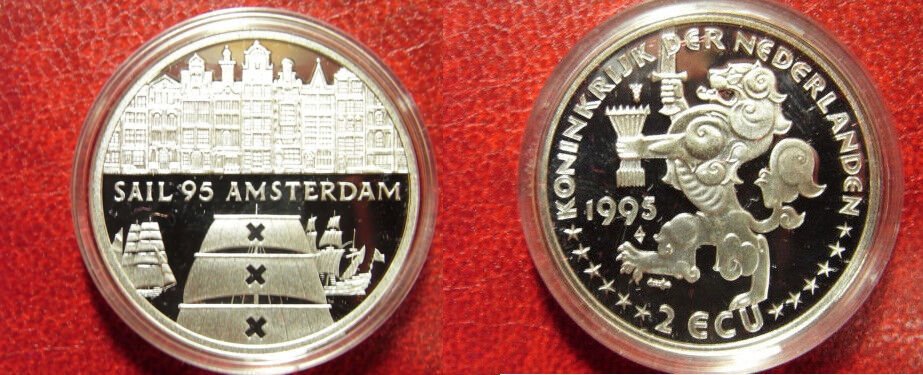 1995 Netherlands  Proof Silver 2 Ecu Sailing ships/Amsterdam
