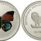2002 Congo Large Silver Color Hologram Proof 10 francs Red Butterfly/Lion