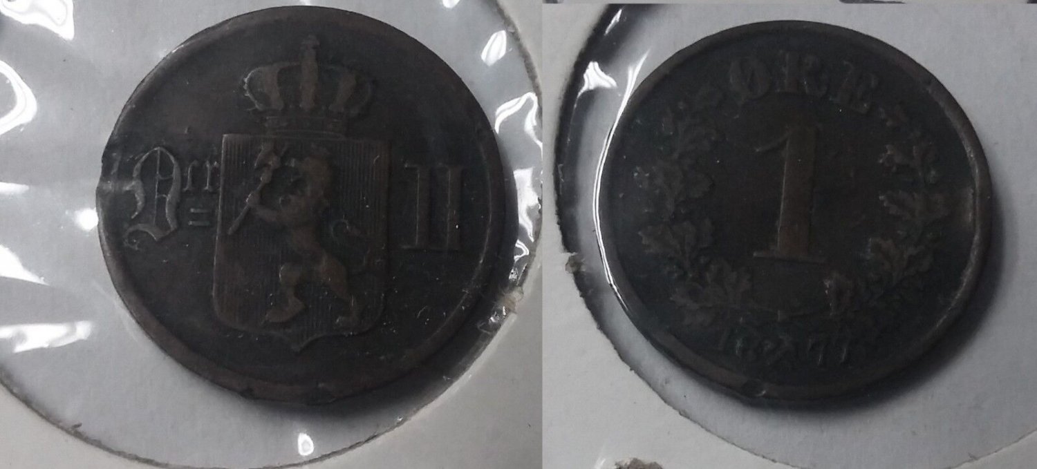 Scarce 1877 Norway 1 Ore