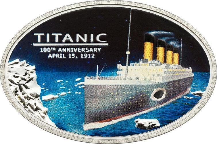 2012 Cook Is Large Silver Color Proof $5-Titanic-100 Year Anniversary