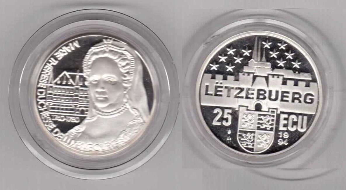 1994 Luxembourg Large Proof Silver 25 Ecu-Maria Theresia