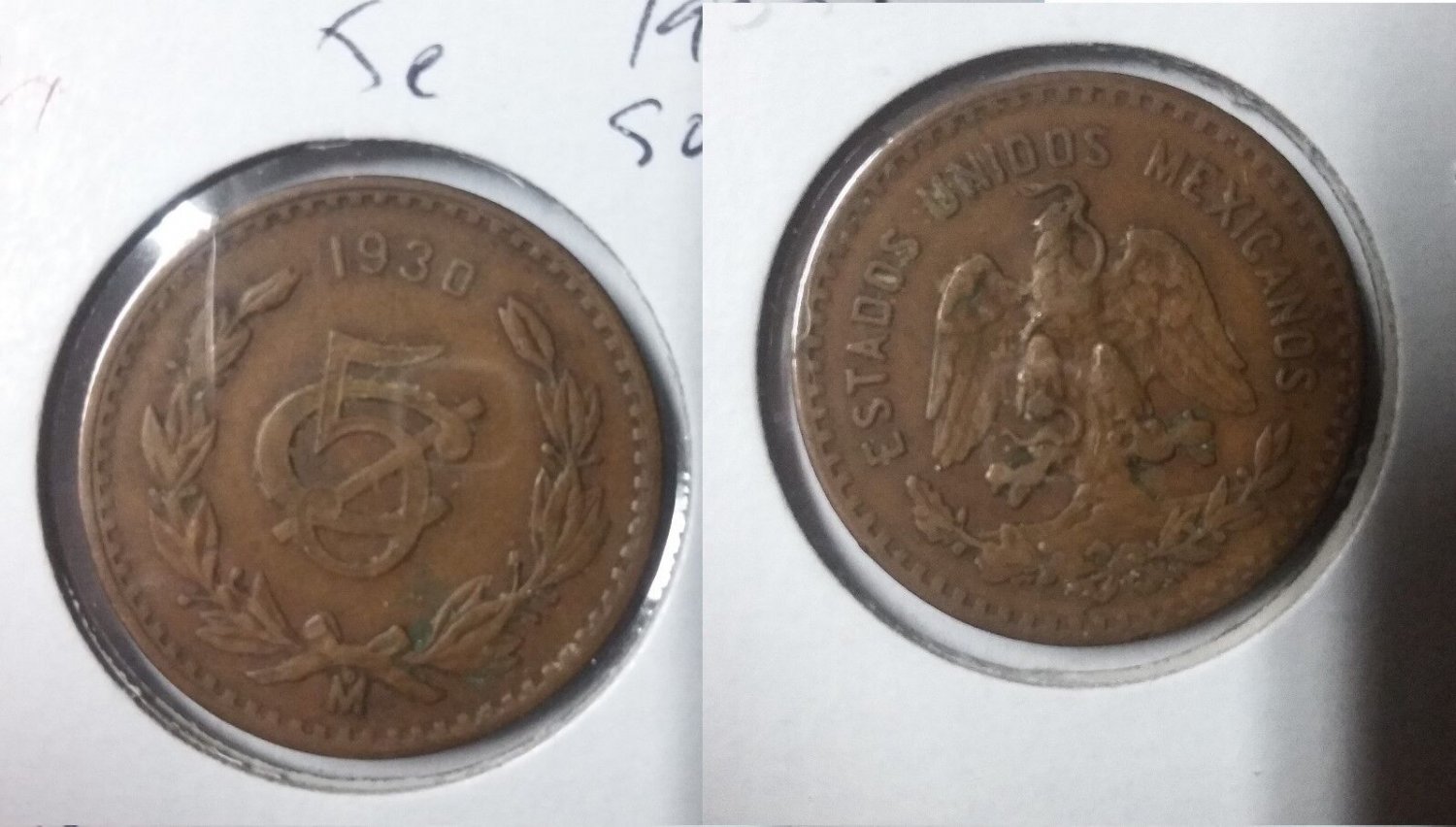 Rare 1930(square 0)  Mexico 5 centavos  Eagle/snake-Nice