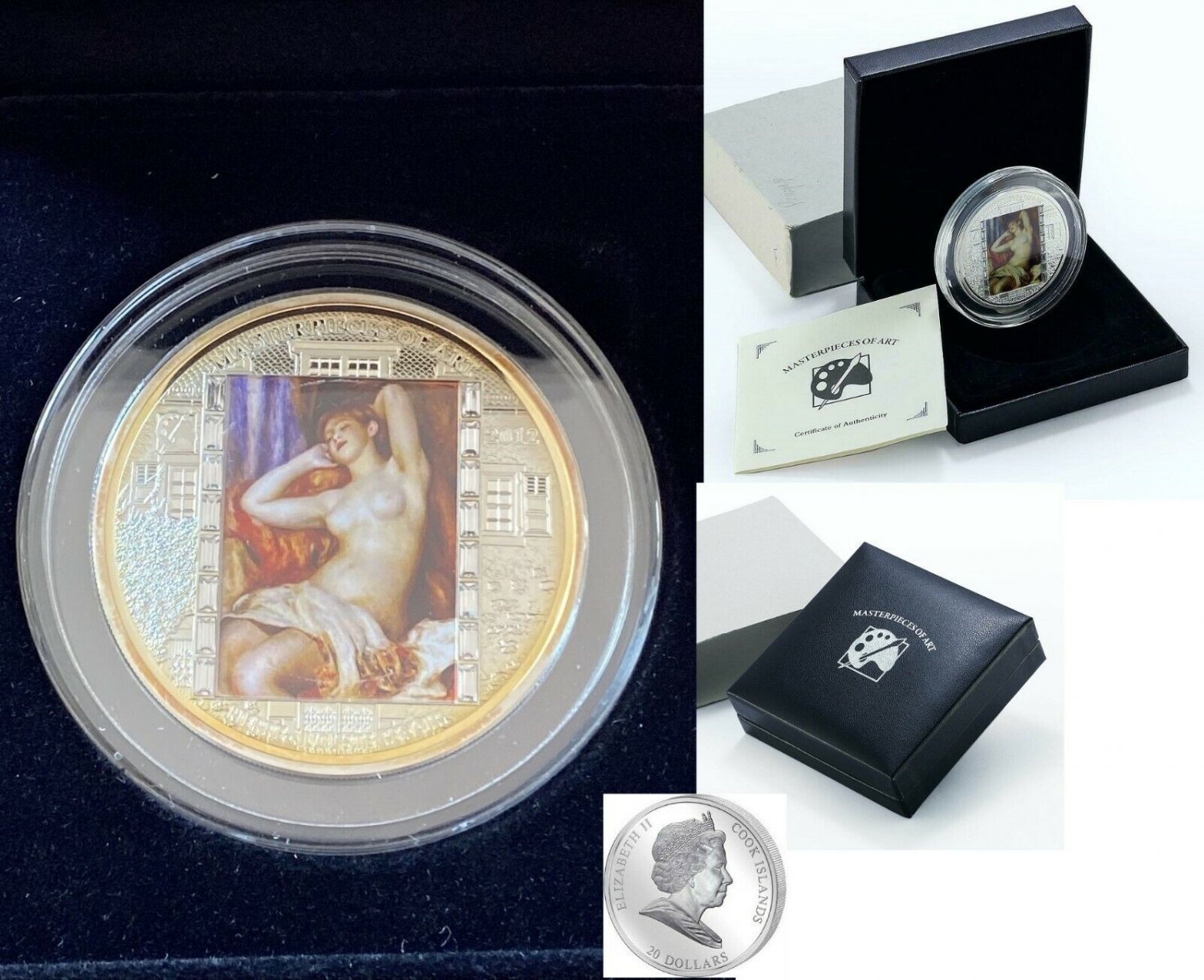 Cook Is 2010 Huge 3 Oz Silver 20$ Renoir Art The Sleeping Bather/rare/Boxed