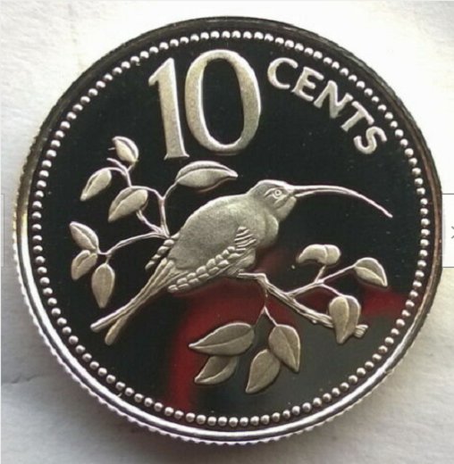 1975 Belize Sterling Silver Proof 10 cents-Birds-Long-tailed hermit