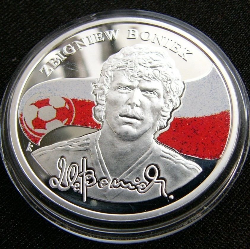 2009 Armenia Large Silver Color Proof 100 Dram/ Soccer Poland's Boniek