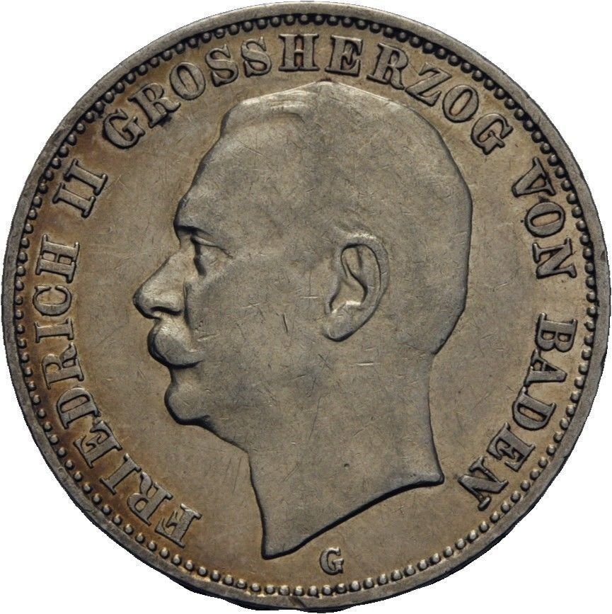 1908 Baden(Germany) Large Silver 3 marks Friedrich-Nice