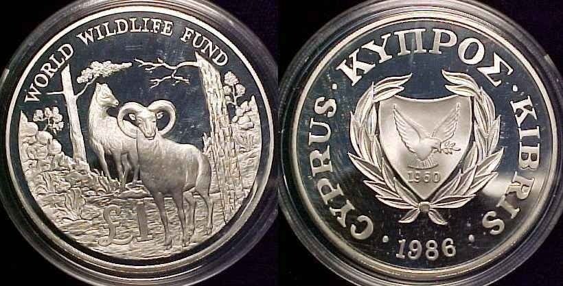 1986 Cyprus Large Proof Silver 1 Pound- Ram