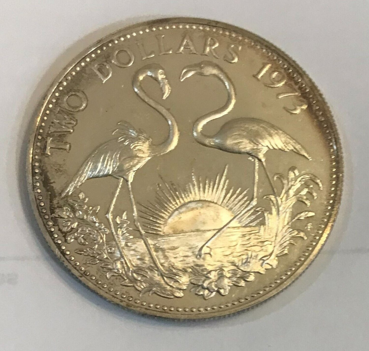 1973 Bahamas Large Sterling Silver Proof $2 Flamingo