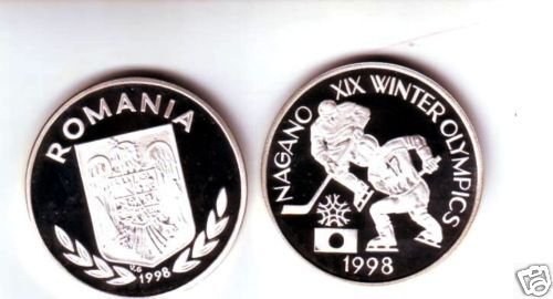 Rare 1998 Romania Silver 100 L pattern Olympic .Hockey
