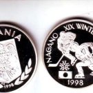 Rare 1998 Romania Silver 100 L pattern Olympic .Hockey