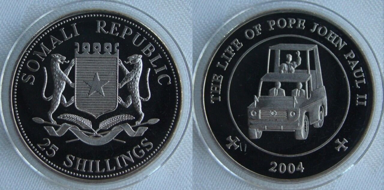 2004 Somalia Large 25 Sh-Pope John Paul II-Popemobile