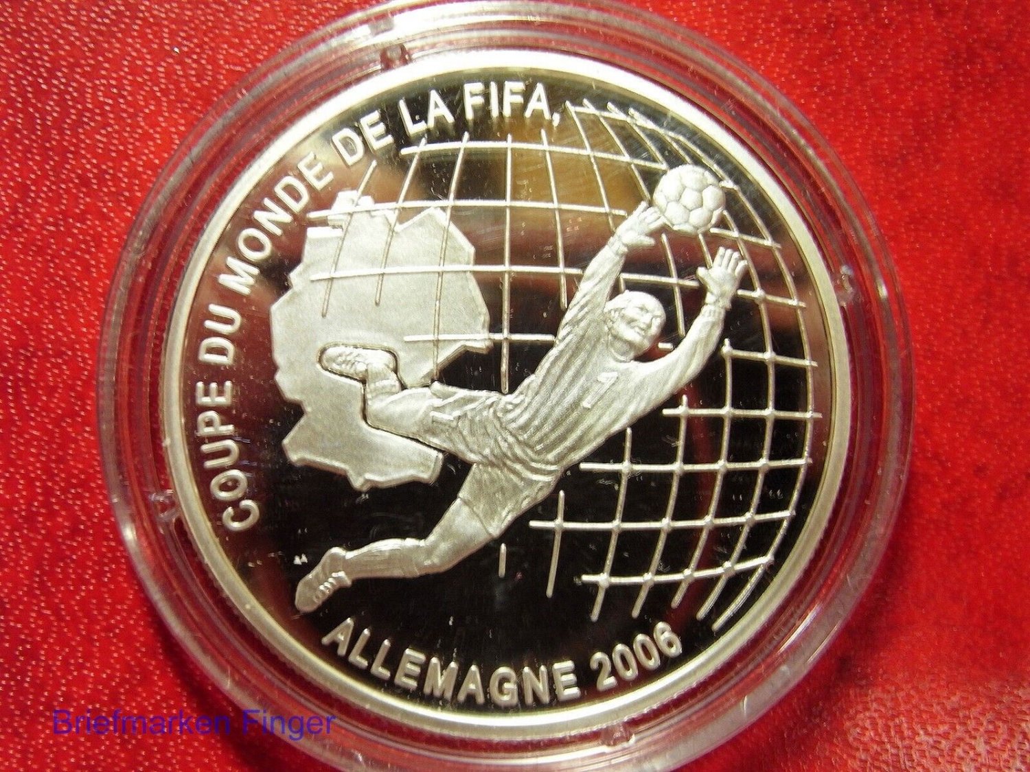 2006 Benin Large Silver Proof 1000 fr World Cup Soccer Germany- Goalie